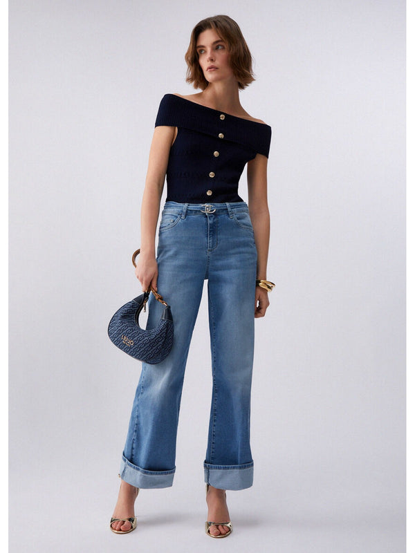 Liu Jo Jeans Donna Bottom Up Good Cropped Vita Alta Denim Blu UA6161 D0264