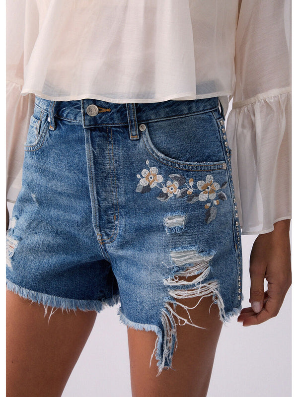 Liu Jo Shorts Donna Denim Blu Vita Alta con Strass UA6198 D4854