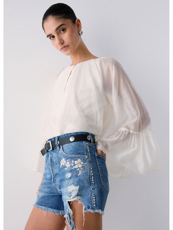 Liu Jo Shorts Donna Denim Blu Vita Alta con Strass UA6198 D4854
