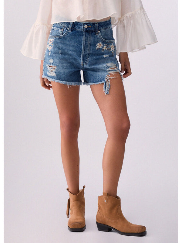 Liu Jo Shorts Donna Denim Blu Vita Alta con Strass UA6198 D4854