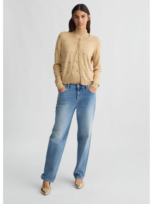 Cardigan Donna Liu Jo - Cardigan con logo e strass - Beige
