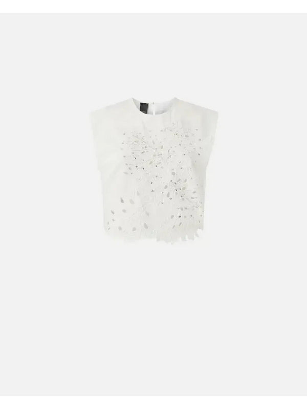 Canotte e top Donna Pinko - Crop top con ricamo traforato e cristalli - Bianco