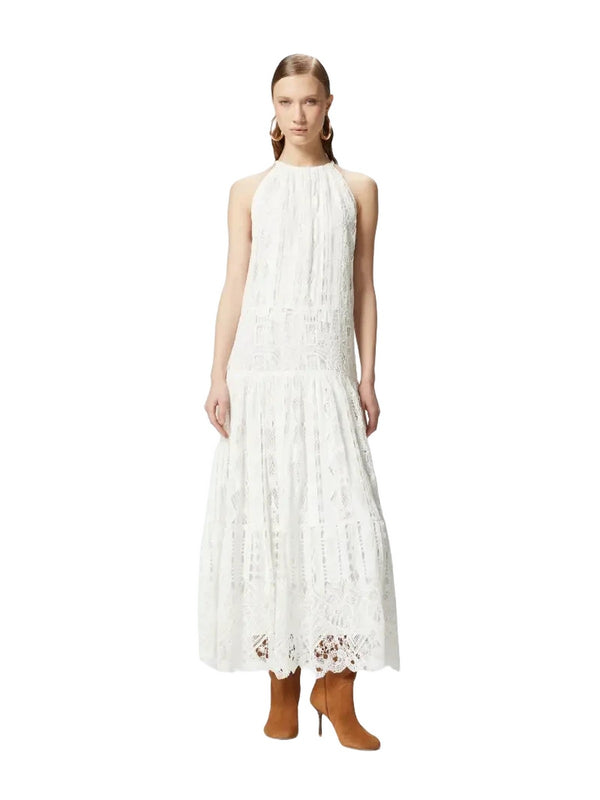 Vestiti casual Donna Pinko - Abito midi in sangallo e macramè - Bianco