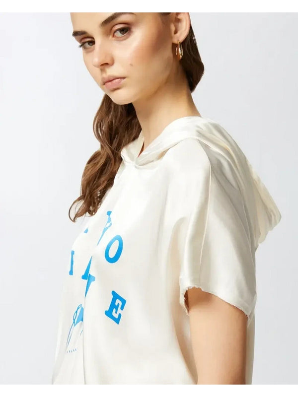 Bluse e camicie Donna Pinko - Blusa con cappuccio e stampa PINKO League - Bianco