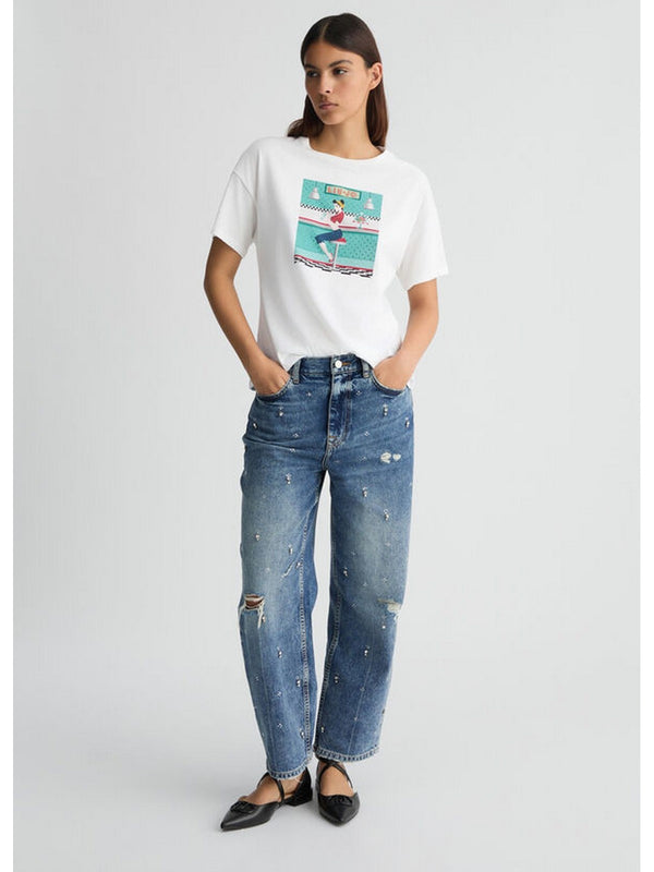T-shirt Donna Liu Jo - T-shirt con stampa e strass - Bianco
