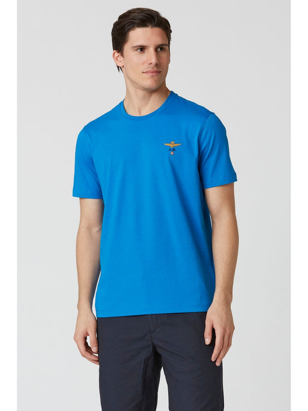 T-shirt Uomo Aeronautica Militare - T-shirt girocollo basica in cotone - Blu elettrico