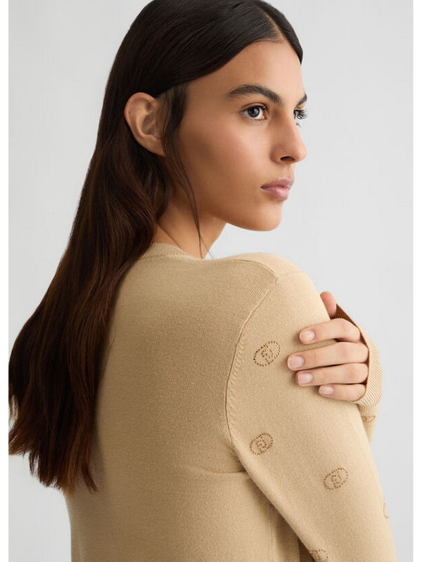 Cardigan Donna Liu Jo - Cardigan con logo e strass - Beige
