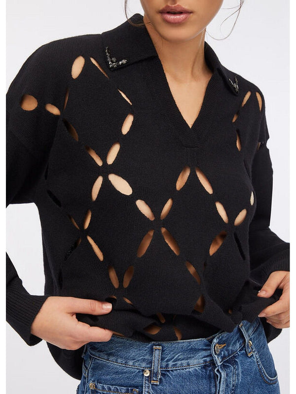 Maglie Donna Liu Jo - Maglia 100% lana con ricami gioiello - Nero