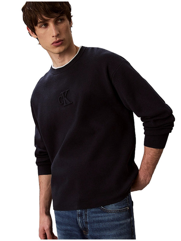 Maglie Uomo Calvin Klein - Maglione con logo monogramma in rilievo - Blu