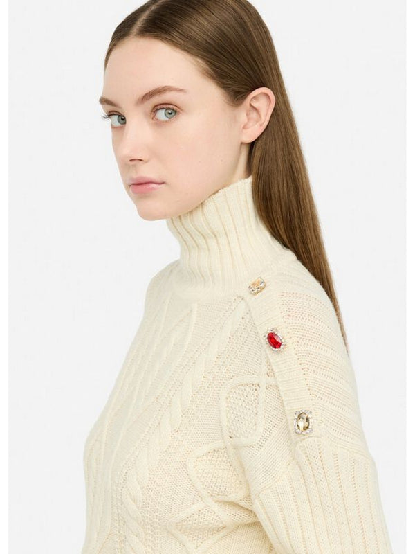 Maglie Donna Liu Jo - Dolcevita in lana con bottoni gioiello - Beige