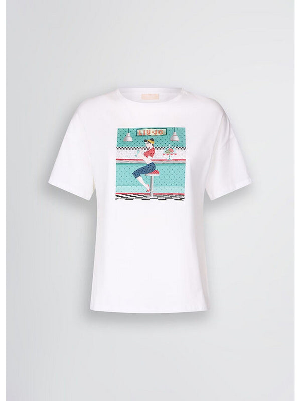 T-shirt Donna Liu Jo - T-shirt con stampa e strass - Bianco