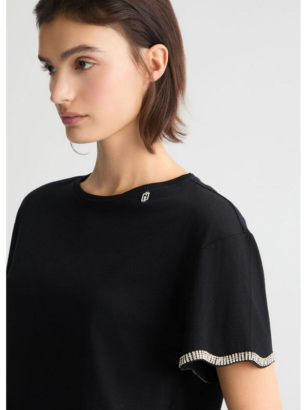T-shirt Donna Liu Jo - T-shirt in cotone con strass - Nero