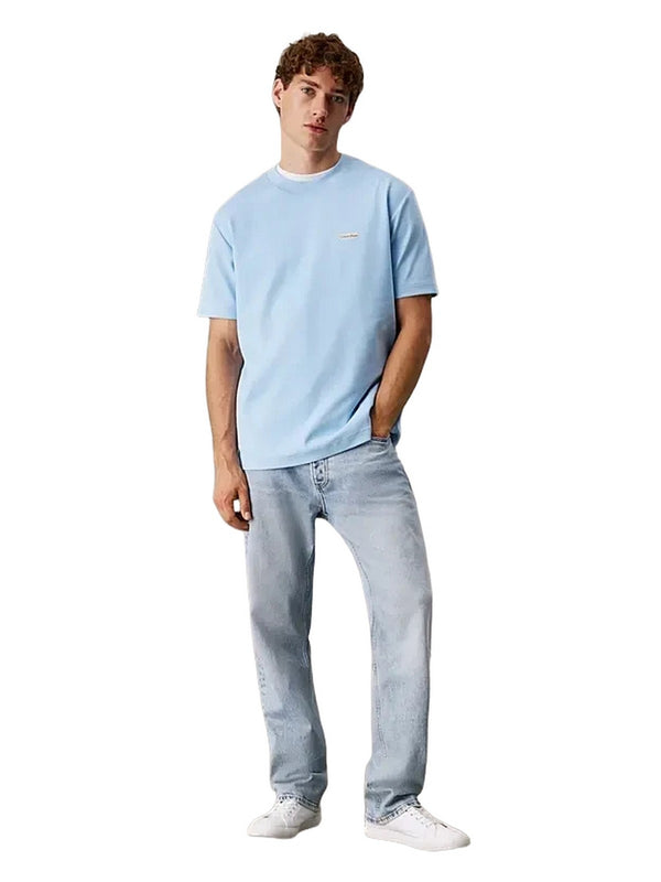 T-shirt Uomo Calvin Klein - T-shirt in cotone elasticizzato con stemma - Azzurro