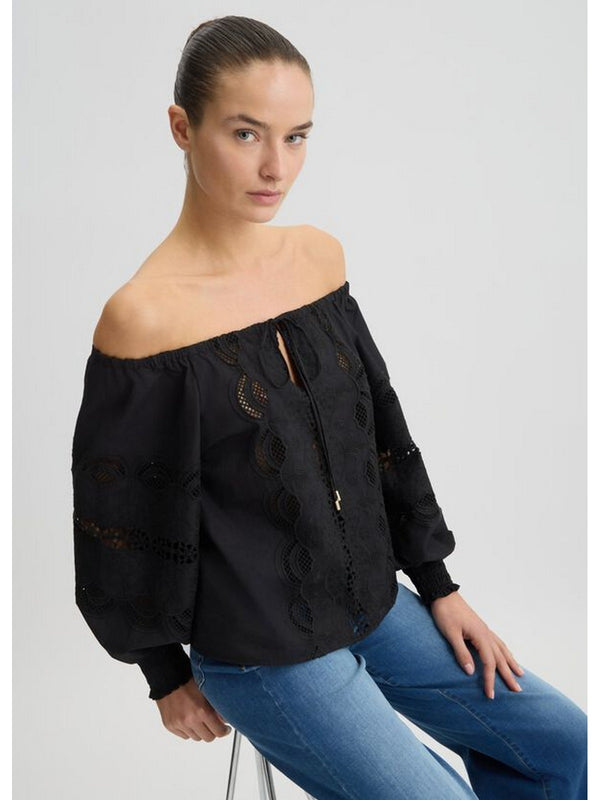 Bluse Donna Liu Jo - Blusa in cotone con ricami - Nero
