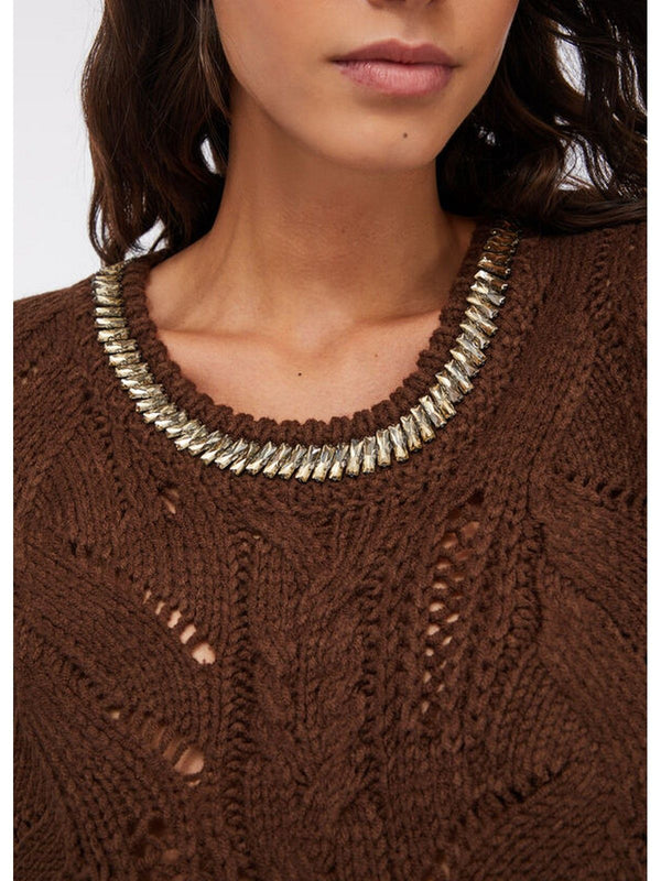 Maglie Donna Liu Jo - Maglia traforata con pietre gioiello - Marrone