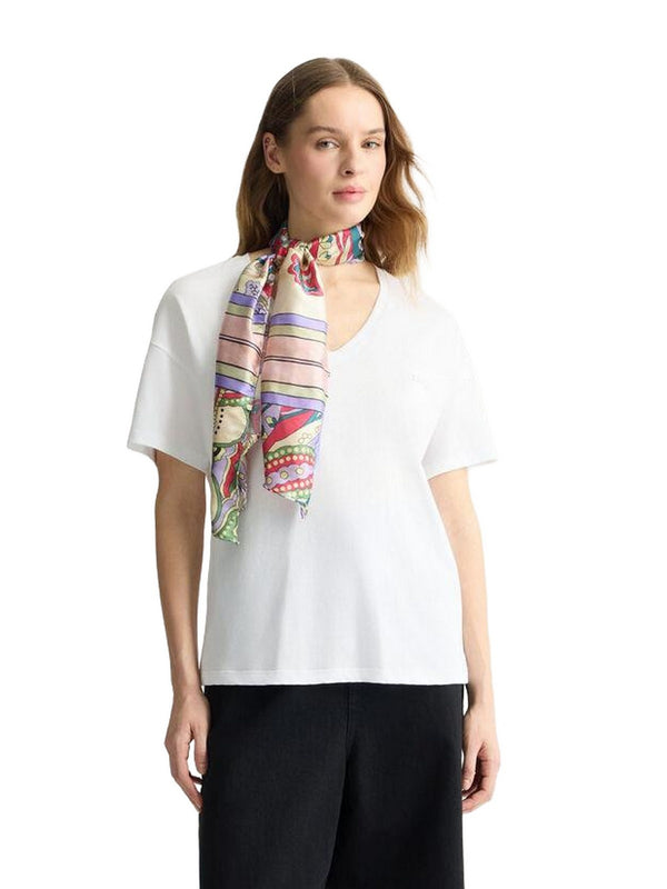 T-shirt Donna Liu Jo - T-shirt Donna con foulard fantasia - Bianco