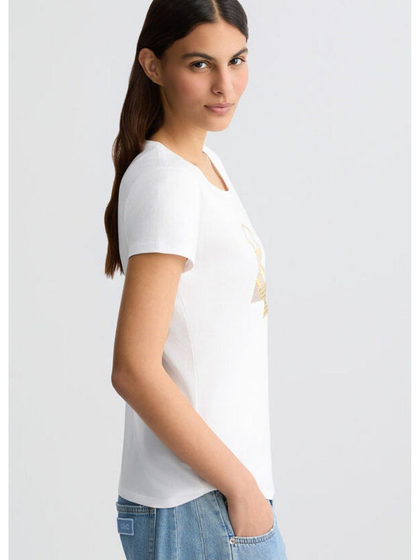 T-shirt Donna Liu Jo - T-shirt con stampa e strass - Bianco