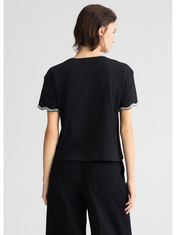 T-shirt Donna Liu Jo - T-shirt in cotone con strass - Nero