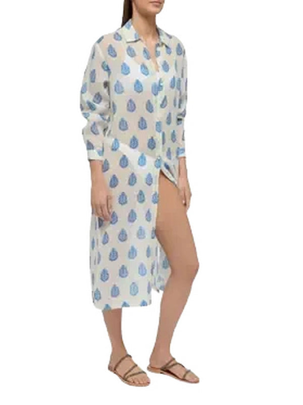 Copricostume e parei Donna Mc2 Saint Barth - Abito maxi in ramia con stampa paisley Adeline - Bianco