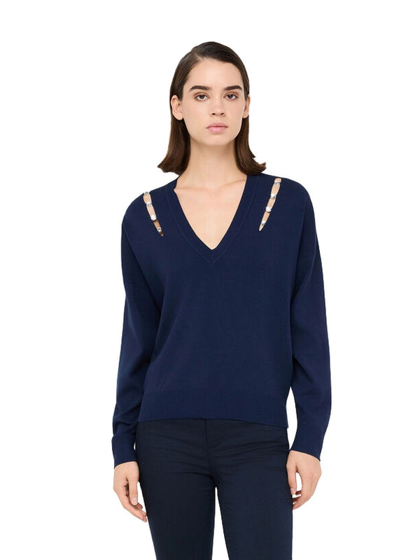 Maglie Donna Liu Jo - Maglia con castoni gioiello - Blu