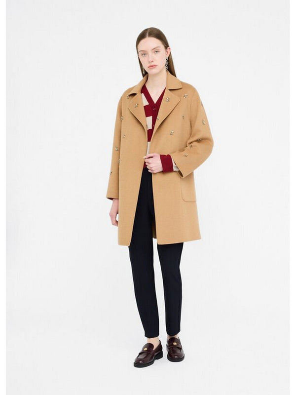 Cappotti Donna Liu Jo - Cappotto in lana con ricami gioiello - Beige