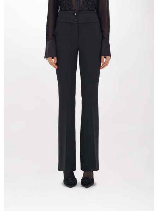 Pantaloni Donna Blugirl - Pantaloni Flare In Crêpe Stretch - Nero