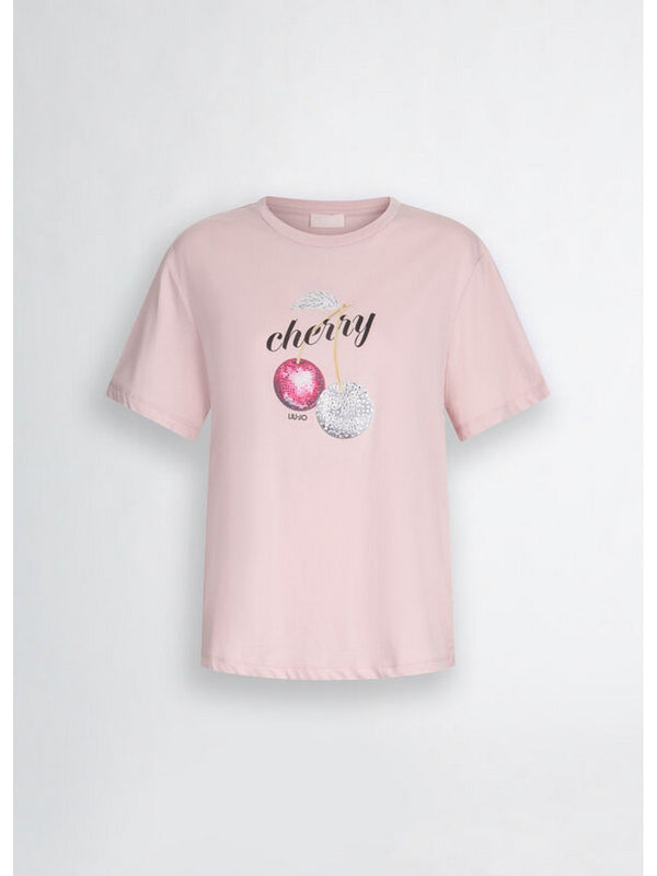T-shirt Donna Liu Jo - T-shirt con stampa e strass - Rosa