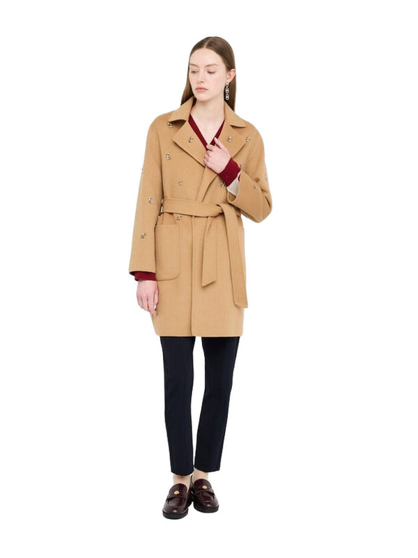Cappotti Donna Liu Jo - Cappotto in lana con ricami gioiello - Beige
