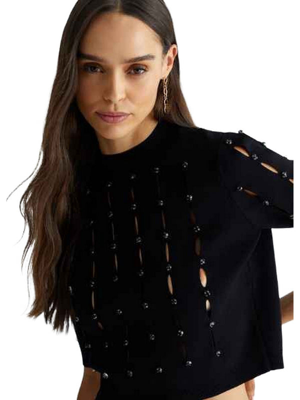 Maglie Donna Liu Jo - Maglia cut out con strass - Nero