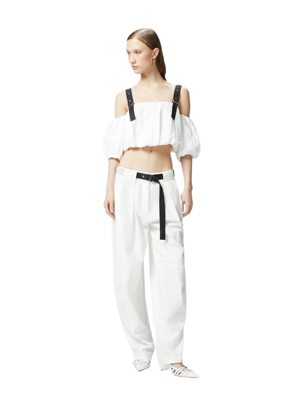 Canotte e top Donna Pinko - Top corto a palloncino con spalle scoperte - Bianco