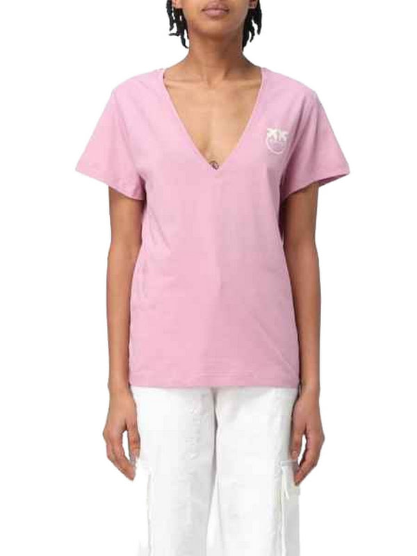 T-shirt Donna Pinko - T-Shirt Turbato Jersey Old Wash Logo - Rosa