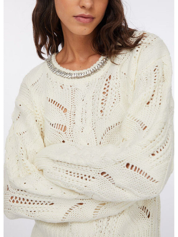 Maglie Donna Liu Jo - Maglia traforata con pietre gioiello - Bianco