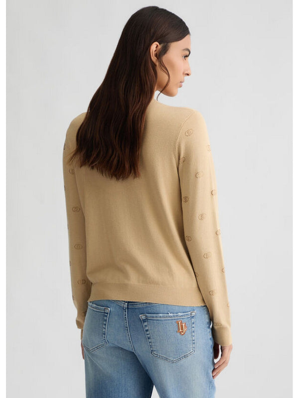 Cardigan Donna Liu Jo - Cardigan con logo e strass - Beige