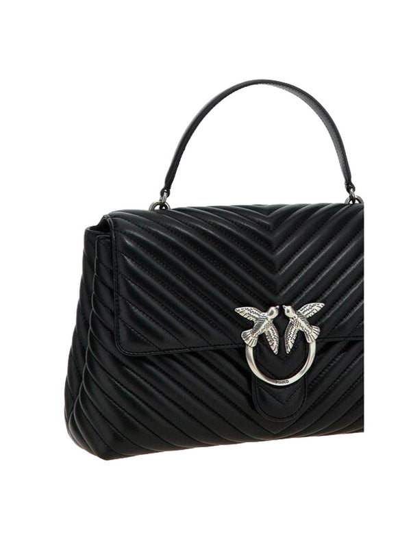 Borse a mano Donna Pinko - Borsa a mano grande Love Bag Puff in nappa chevron - Nero