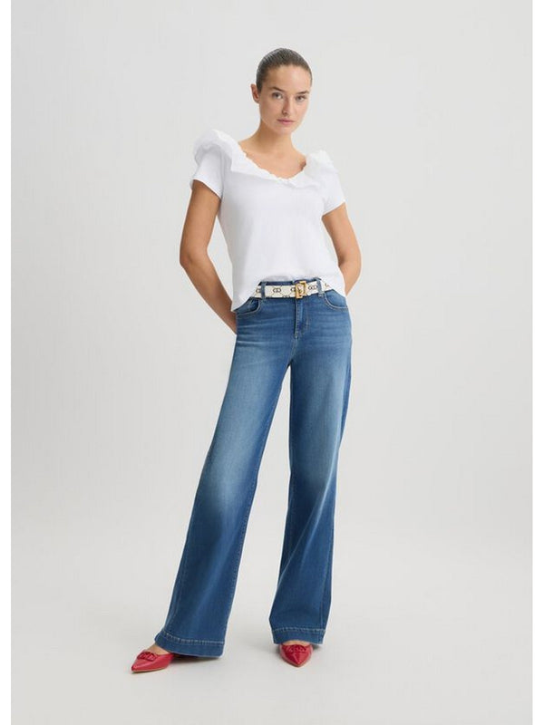 T-shirt Donna Liu Jo - T-shirt in cotone con rouches - Bianco