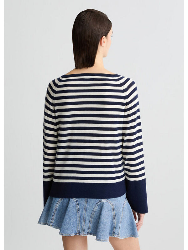 Maglie Donna Liu Jo - Maglia in lana e cashmere blu laguna/bianco - Blu