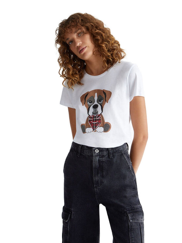 T-shirt Donna Liu Jo - T-shirt Dog con strass - Bianco