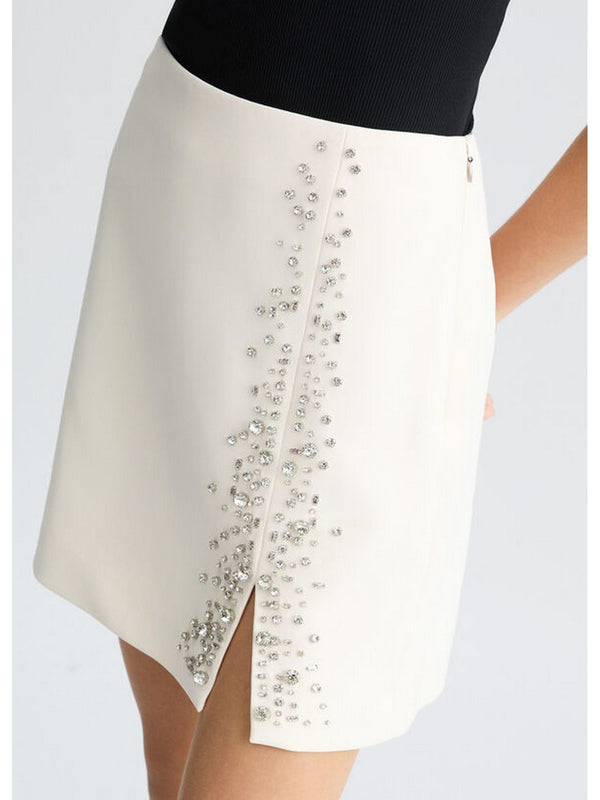 Gonne eleganti Donna Liu Jo - Mini gonna avorio con ricami gioiello - Avorio