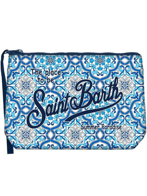 Pochette Uomo Mc2 Saint Barth - Pochette Aline in scuba con stampa majolica - Azzurro