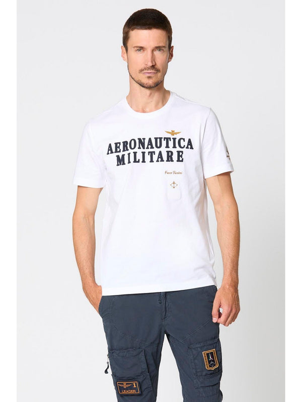 T-shirt Uomo Aeronautica Militare - T-shirt ricamata con logo applicato - Bianco