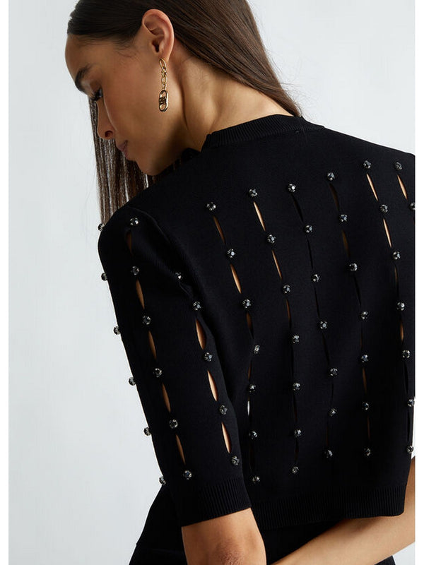 Maglie Donna Liu Jo - Maglia cut out con strass - Nero