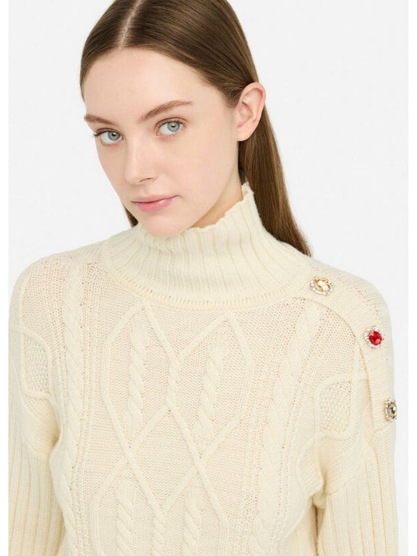 Maglie Donna Liu Jo - Dolcevita in lana con bottoni gioiello - Beige