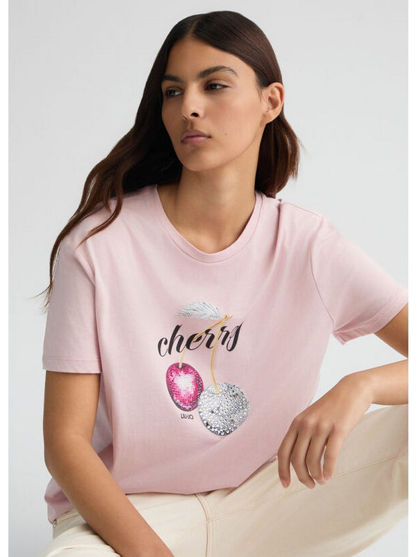T-shirt Donna Liu Jo - T-shirt con stampa e strass - Rosa