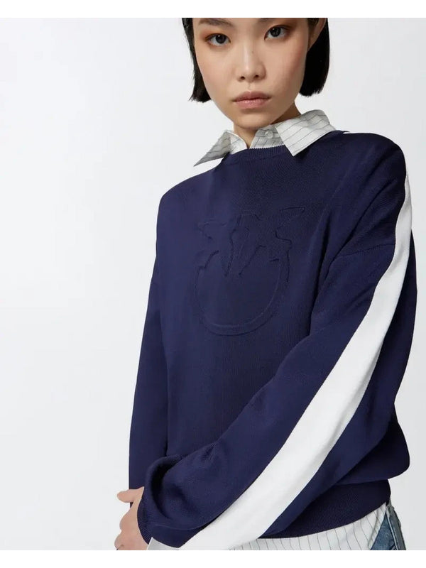 Felpe senza cappuccio Donna Pinko - Felpa girocollo con maniche ampie e logo rilievo - Blu