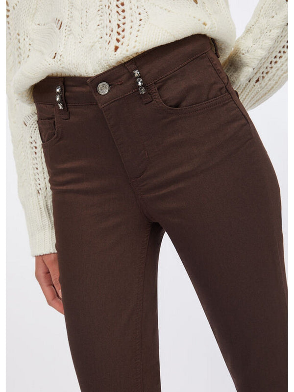 Pantaloni Donna Liu Jo - Pantaloni skinny con pietre gioiello - Marrone