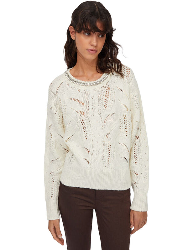 Maglie Donna Liu Jo - Maglia traforata con pietre gioiello - Bianco