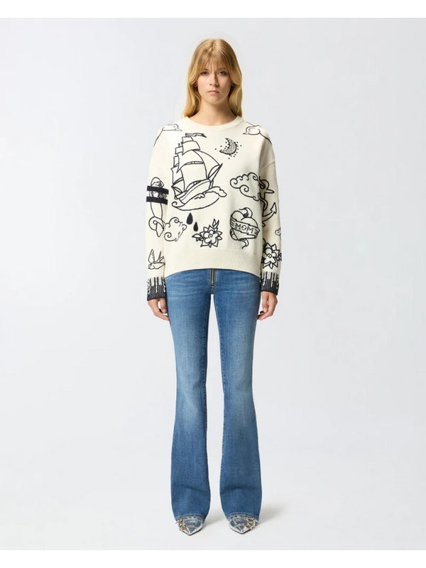 Maglioni Donna Pinko - ANDROS Maglione girocollo con fantasie - Bianco