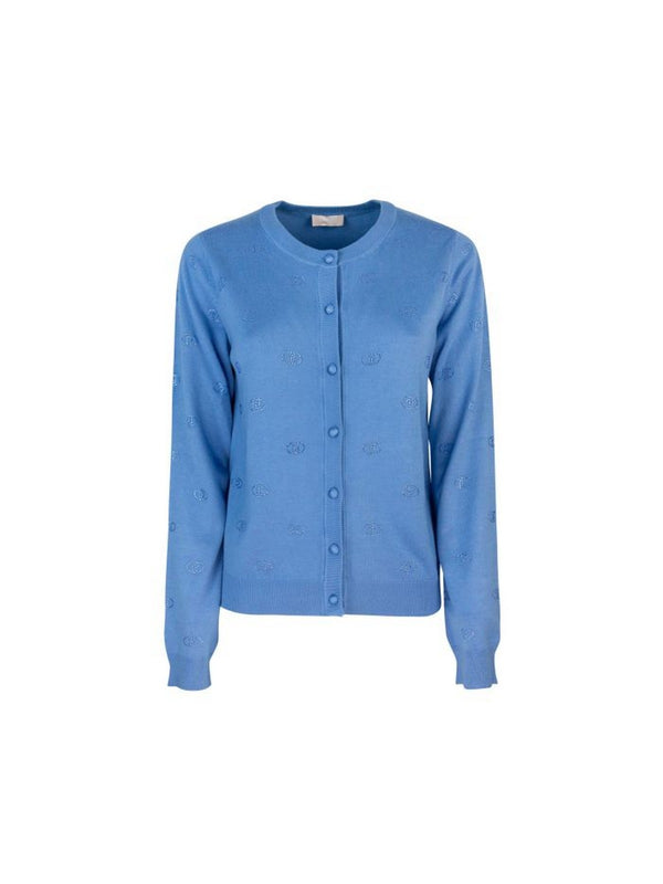 Cardigan Donna Liu Jo - Cardigan con logo e strass - Azzurro
