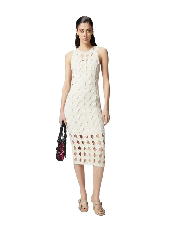Vestiti da discoteca Donna Pinko - Abito midi in maglia traforata - Bianco