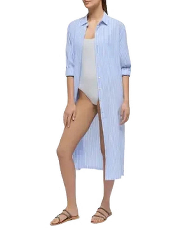 Copricostume e parei Donna Mc2 Saint Barth - Abito maxi in cotone con stampa a righe Adeline - Azzurro